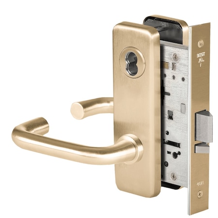 Best Grade 1 Classroom Mortise Lock, 3 Lever, J Escutcheon, SFIC Housing Less Core, Satin Brass Finish, F 45H7R3J606